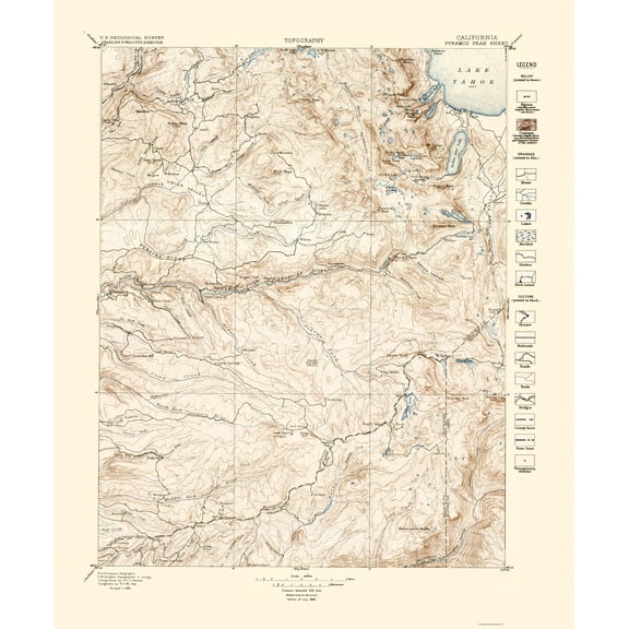 Topographical Map - Pyramid Peak California Sheet - USGS 1896 - Vintage Wall Art