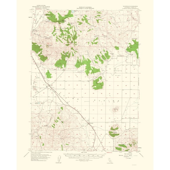Topographical Map - Ravendale California Quad - USGS 1956 - Vintage Wall Art