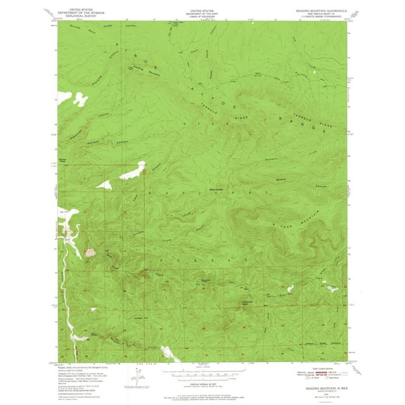 Topographical Map - Reading Mountain New Mexico Quad - USGS 1950 - 23 x 28.97 - Vintage Wall Art