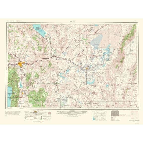 Topographical Map - Reno Nevada California Quad - USGS 1967 - Vintage Wall Art