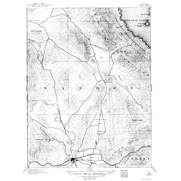 Topographical Map - Reno Nevada Sheet - USGS 1889 - Vintage Wall Art