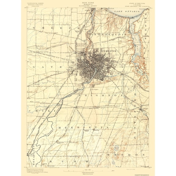 Topographical Map - Rochester New York Sheet - USGS 1895 - Vintage Wall Art
