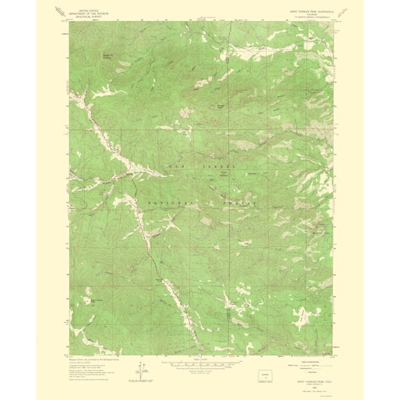 Topographical Map - Saint Charles Peak Colorado Quad - USGS 1966 - Vintage Wall Art