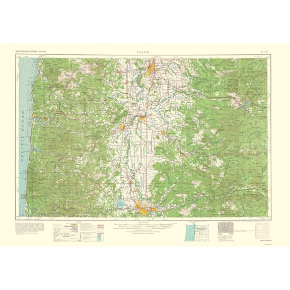 Topographical Map - Salem Oregon Quad - USGS 1963 - 23 x 32.76 - Vintage Wall Art