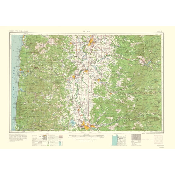 Topographical Map - Salem Oregon Quad - USGS 1963 - Vintage Wall Art