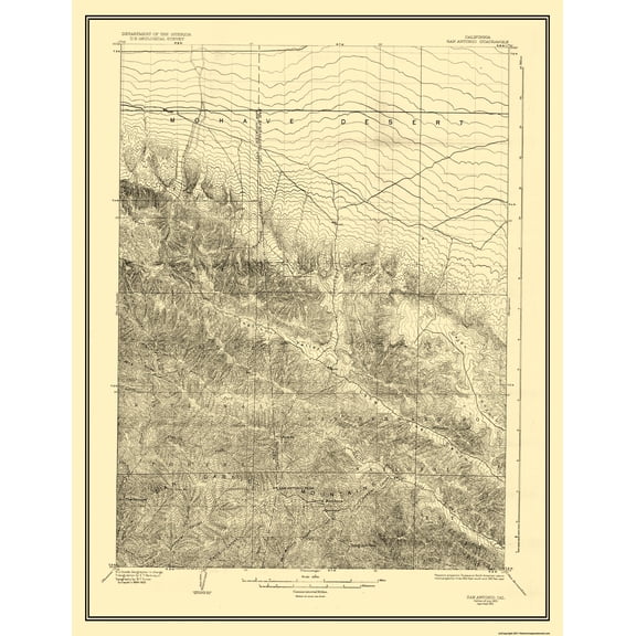 Topographical Map - San Antonio California Quad - USGS 1903 - Vintage Wall Art
