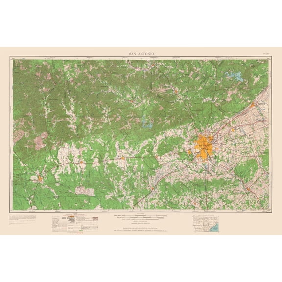 Topographical Map - San Antonio Texas Quad - USGS 1954 - Vintage Wall Art