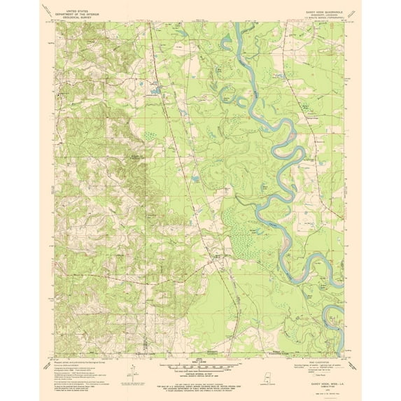 Topographical Map - Sandy Hook Mississippi Quad - USGS 1970 - Vintage Wall Art