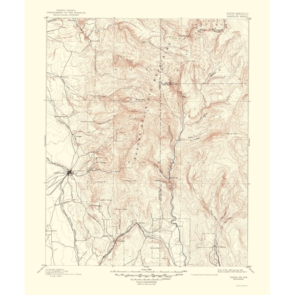 Topographical Map - Santa Fe New Mexico Sheet - USGS 1948 - Vintage Wall Art