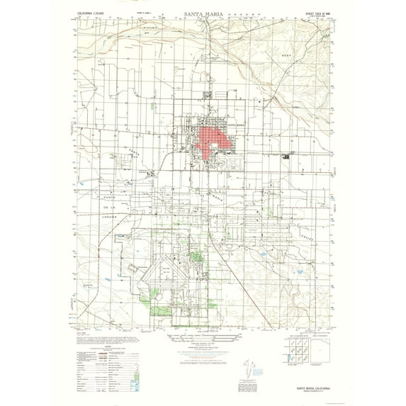 Topographical Map - Santa Maria Sheet- US Army 1947  - Vintage Wall Art
