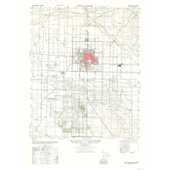 Topographical Map - Santa Maria Sheet- US Army 1947 - 23 x 30.81 - Vintage Wall Art