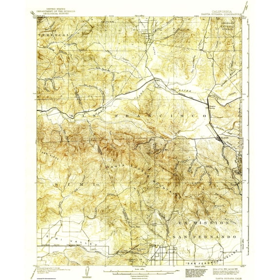 Topographical Map - Santa Susana California Quad - USGS 1903 - 23 x 27.94 - Vintage Wall Art