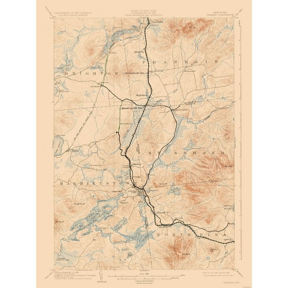 Topographical Map - Saranac New York Quad - USGS 1904 - 23 x 30.72 - Vintage Wall Art