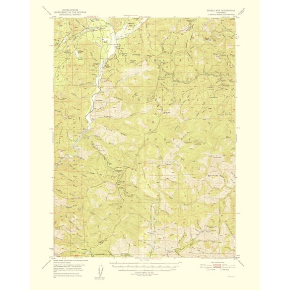 Topographical Map - Schell Mountain California Quad - USGS 1956 - Vintage Wall Art