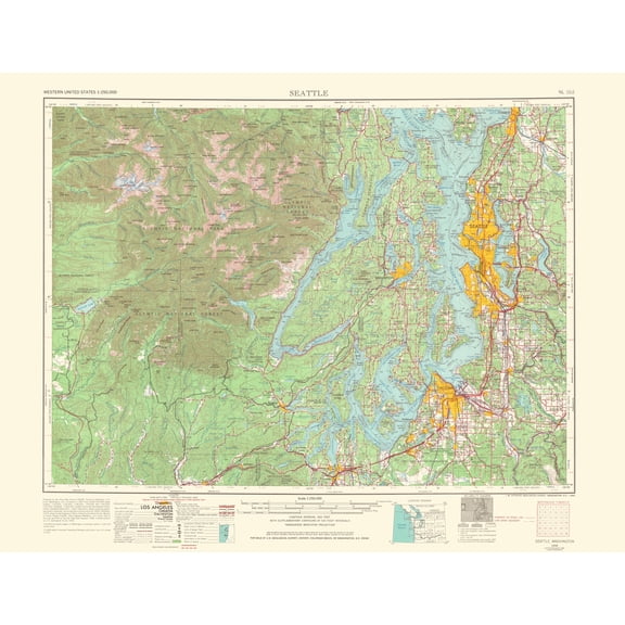 Topographical Map - Seattle Washington Quad - USGS 1966 - 23 x 29.97 - Vintage Wall Art