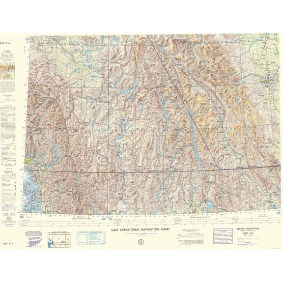 Topographical Map - Selkirk Mountains Aeronautical Sheet - USAF 1963 - 23 x 30.02 - Vintage Wall Art