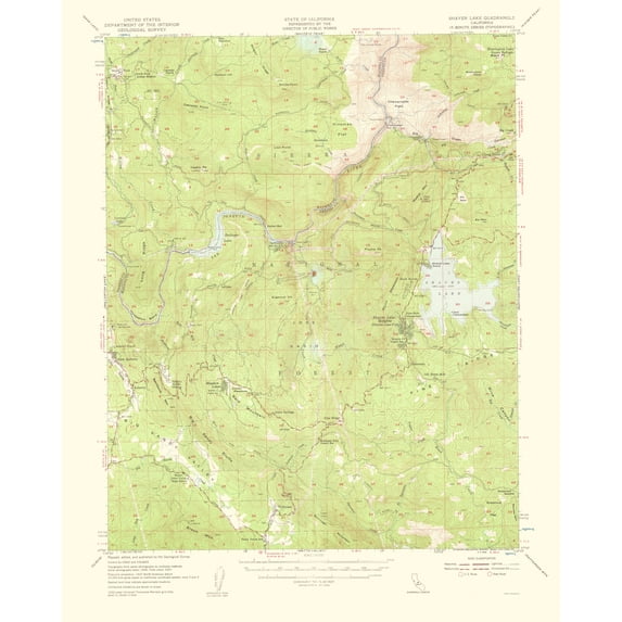 Topographical Map - Shaver Lake California Quad - USGS 1959 - Vintage Wall Art