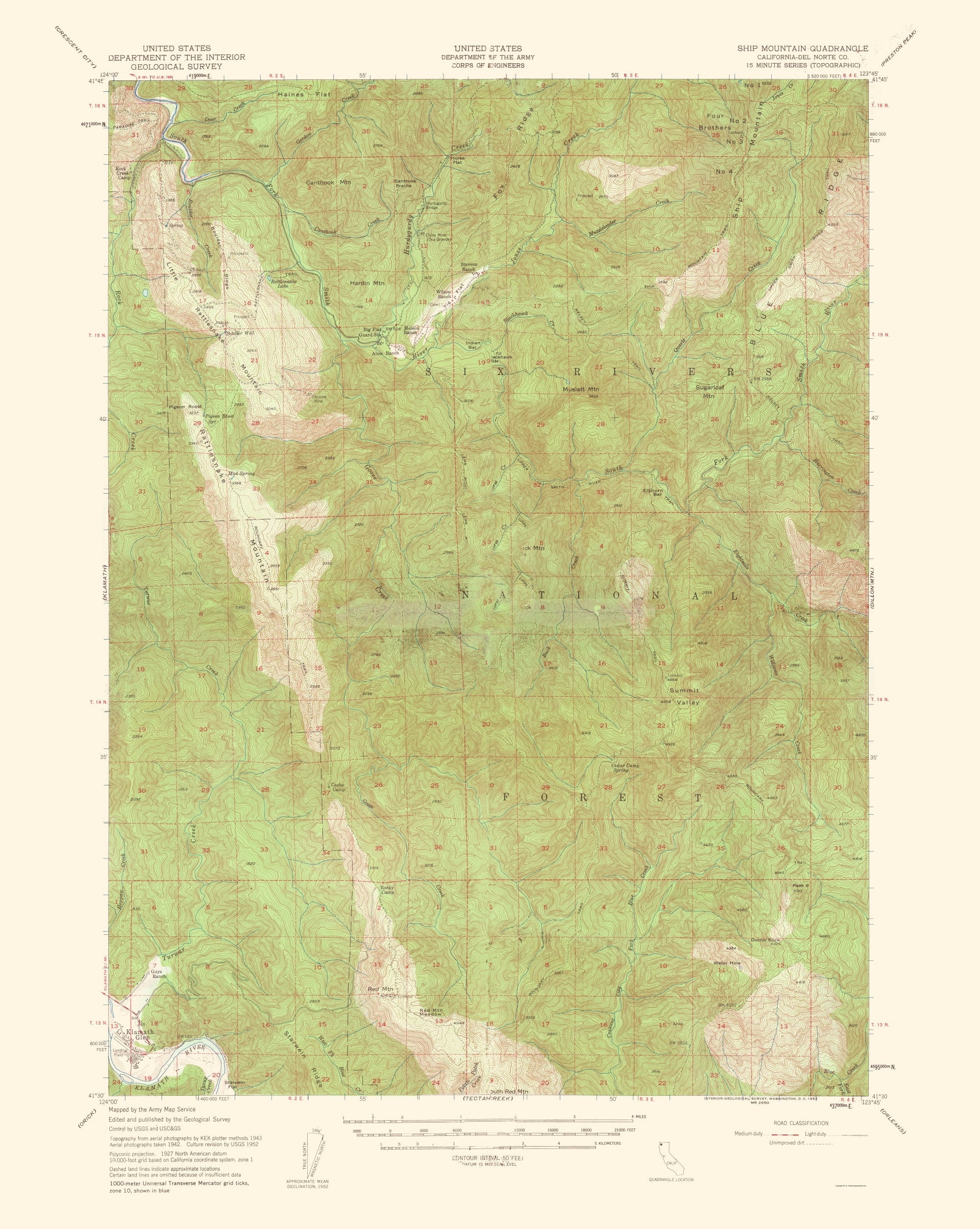 Topographical Map - Ship Mountain California Quad - USGS 1962 - 23 x 28 ...