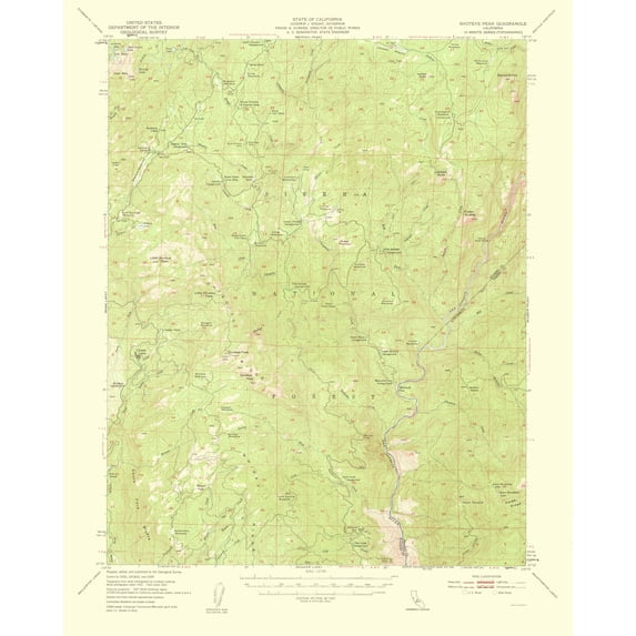 Topographical Map - Shuteye Peak California Quad - USGS 1959 - Vintage Wall Art