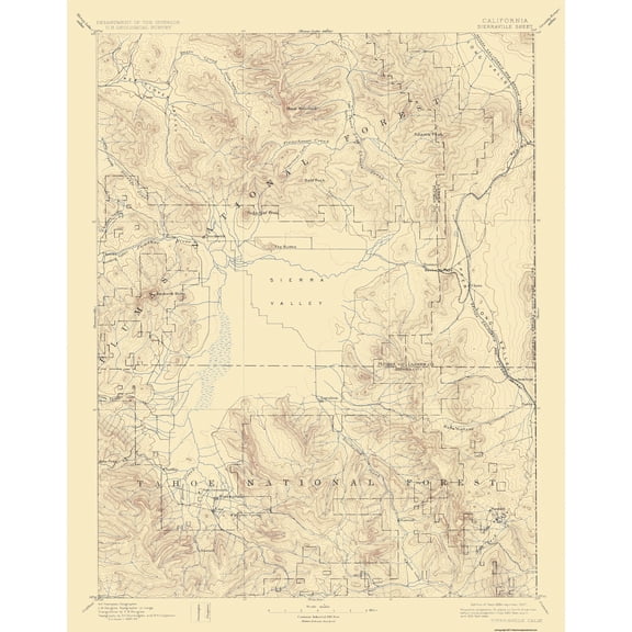 Topographical Map - Sierraville California Sheet - USGS 1894 - 23 x 29.19 - Vintage Wall Art