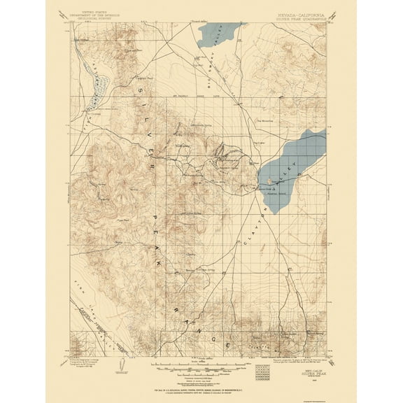 Topographical Map - Silver Peak Nevada Quad - USGS 1900 - Vintage Wall Art