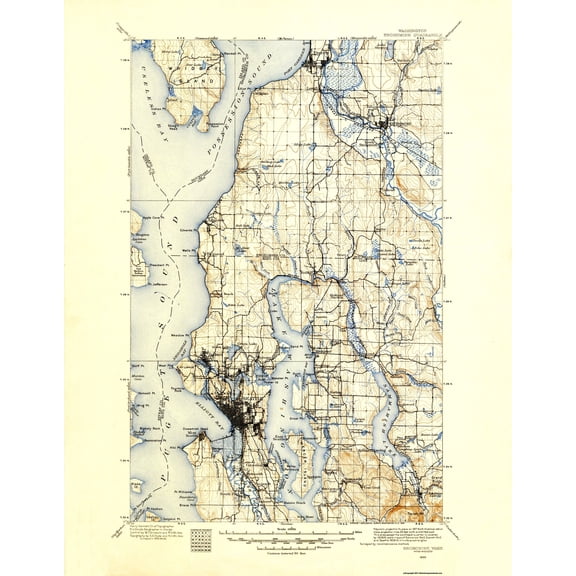 Topographical Map - Snohomish Washington Quad - USGS 1895 - Vintage Wall Art