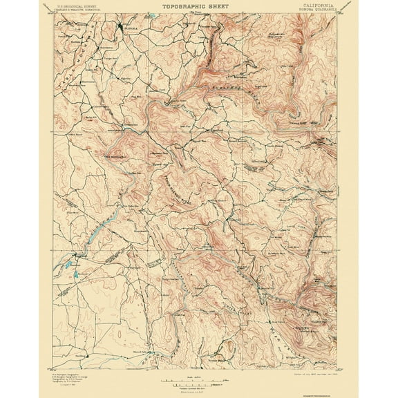 Topographical Map - Sonora California Quad - USGS 1897 - 23 x 28.56 - Vintage Wall Art