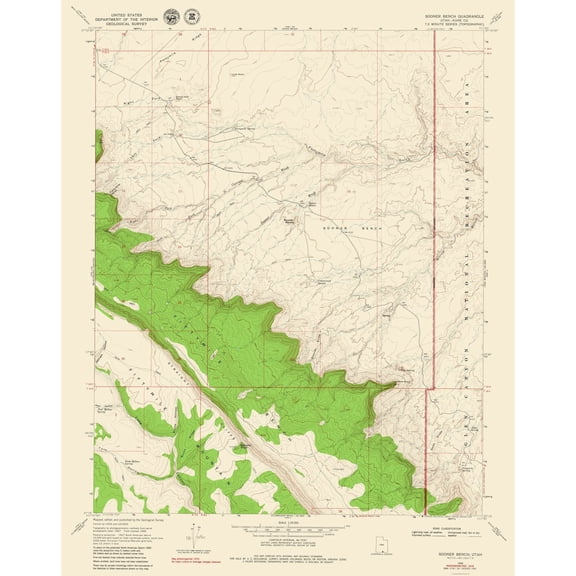 Topographical Map - Sooner Bench Utah Quad - USGS 1954 - Vintage Wall Art