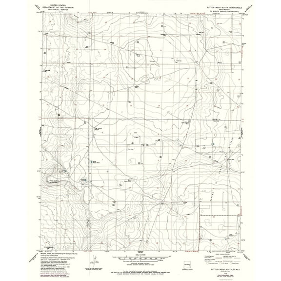 Topographical Map - South Button Mesa New Mexico Quad - USGS 1979 - 23 x 28.45 - Vintage Wall Art