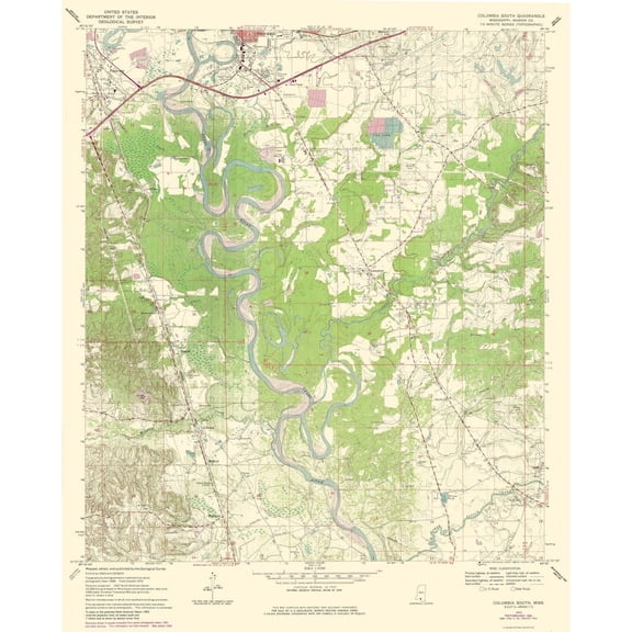 Topographical Map - South Columbia Mississippi Quad - USGS 1970 - Vintage Wall Art