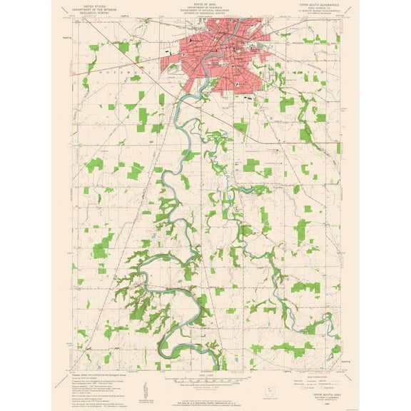 Topographical Map - South Tiffin Ohio Quad - USGS 1960 - 23 x 30.69 - Vintage Wall Art