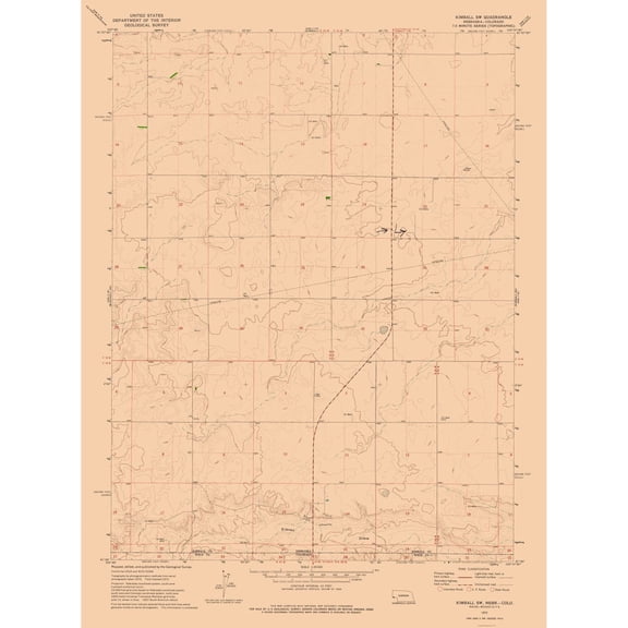 Topographical Map - South West Kimball Nebraska Quad - USGS 1972 - Vintage Wall Art