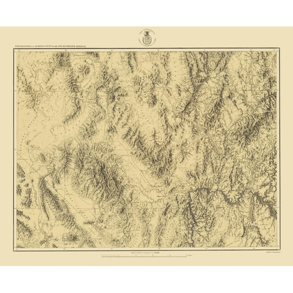 Topographical Map - Southeastern Nevada Soutwest Utah Sheet - US Army 1876 - 23 x 28 - Vintage Wall Art