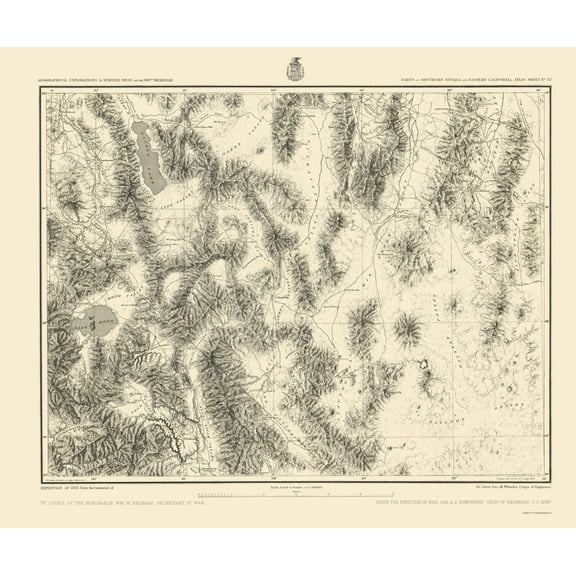 Topographical Map - Southern Nevada California Geographical Sheet - US Army 1871 - 23 x 27 - Vintage Wall Art