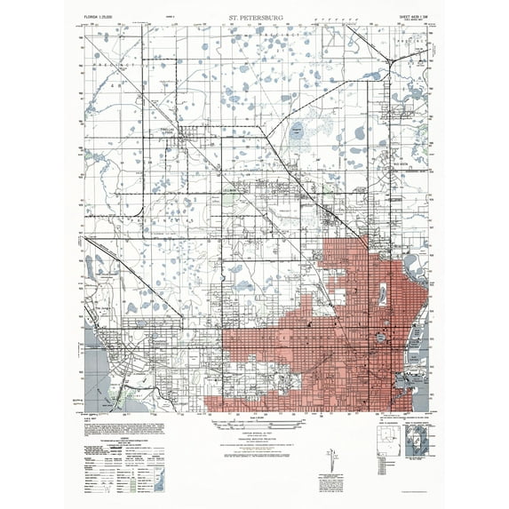Topographical Map - St Petersburg Florida Sheet - US Army 1947 - Vintage Wall Art