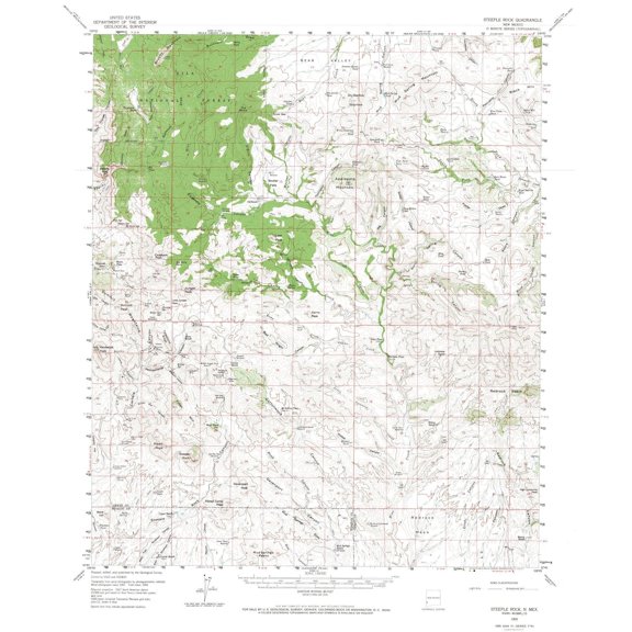 Topographical Map - Steeple Rock New Mexico Quad - USGS 1959 - Vintage Wall Art
