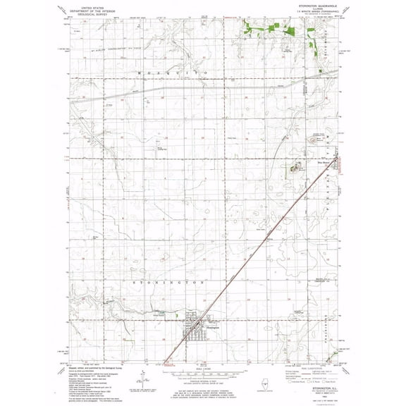 Topographical Map - Stonington Illinois Quad - USGS 1982 - 23 x 29.64 - Vintage Wall Art