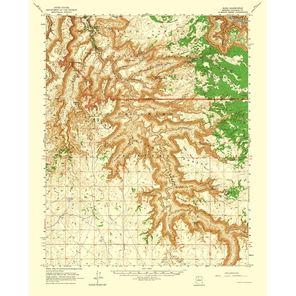 Topographical Map - Supai Arizona Quad - USGS 1962 - Vintage Wall Art