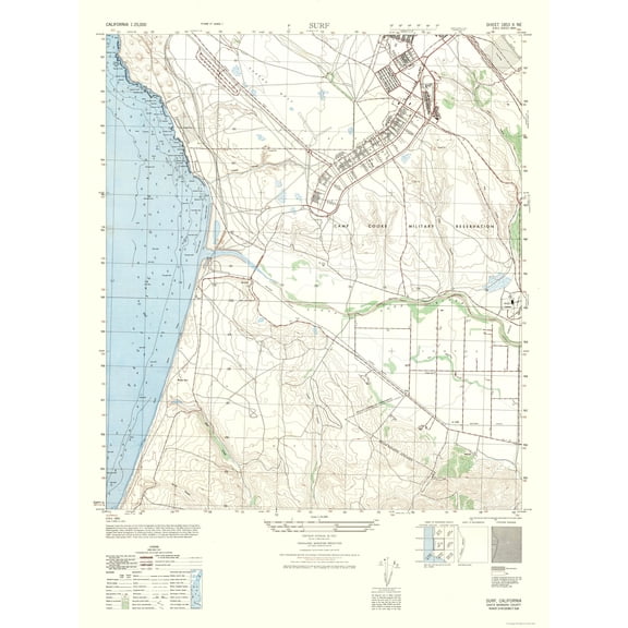 Topographical Map - Surf Sheet - US Army 1947 - Vintage Wall Art