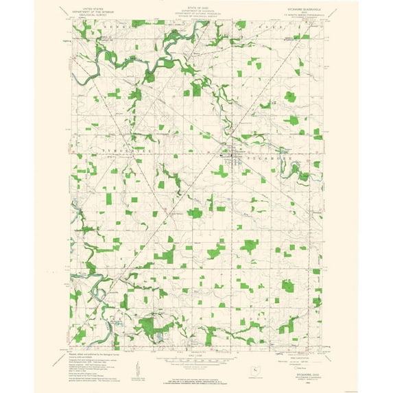 Topographical Map - Sycamore Ohio Quad - USGS 1960 - Vintage Wall Art