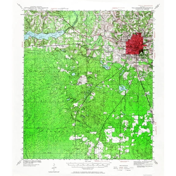 Topographical Map - Tallahassee Florida Quad - USGS 1940 - 23 x 26.58 - Vintage Wall Art