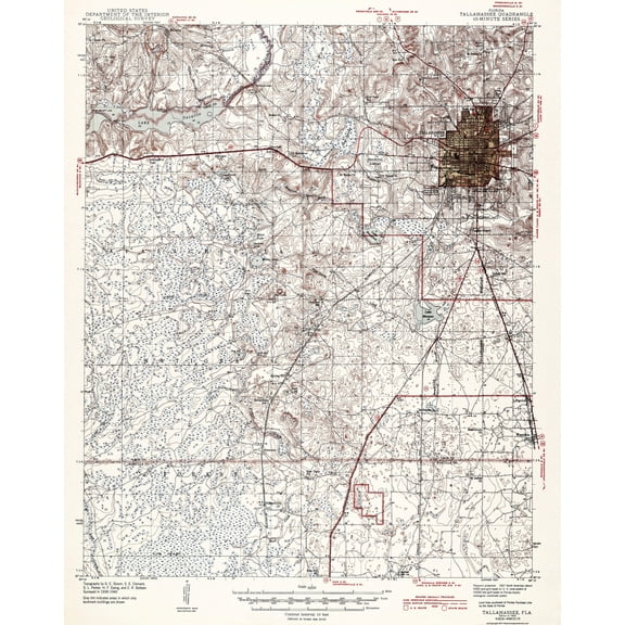 Topographical Map - Tallahassee Florida Quad - USGS 1943 - 23 x 28.92 - Vintage Wall Art