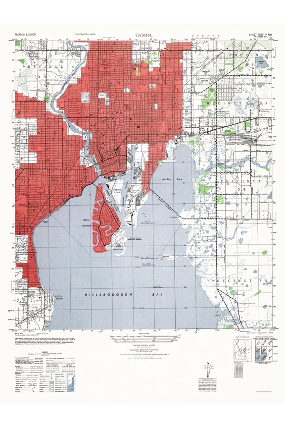 Topographical Map - Tampa Florida Sheet - US Army 1947 - Vintage Wall Art