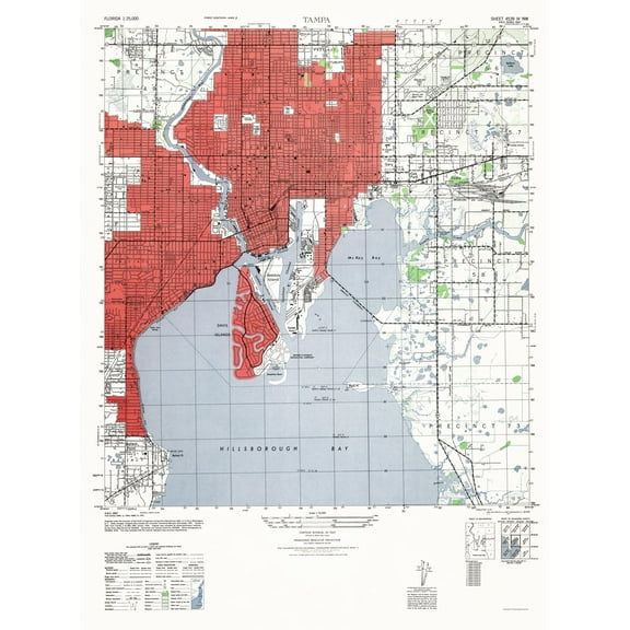 Topographical Map - Tampa Florida Sheet - US Army 1947 - 23 x 30.73 - Vintage Wall Art
