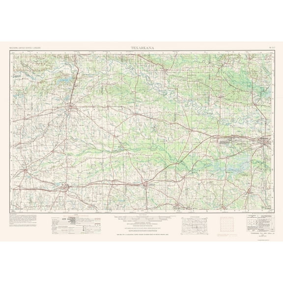 Topographical Map - Texarkana Texas Quad - USGS 1953 - 32.54 x 23 - Vintage Wall Art