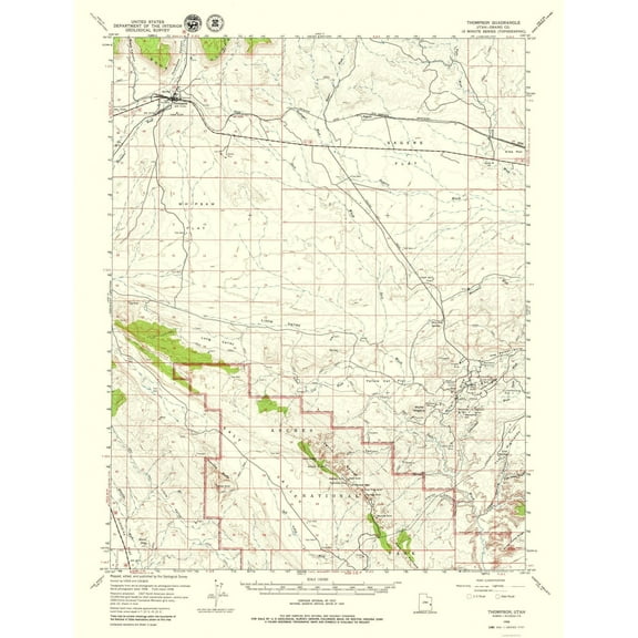Topographical Map - Thompson Utah Quad - USGS 1958 - 23 x 29.98 - Vintage Wall Art