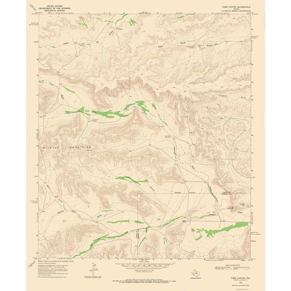Topographical Map - Toms Canyon Texas Quad - USGS 1968 - 23 x 27.99 - Vintage Wall Art