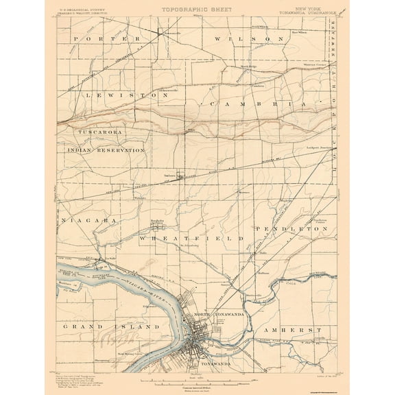Topographical Map - Tonawanda New York Quad - USGS 1900 - 23 x 29.77 - Vintage Wall Art
