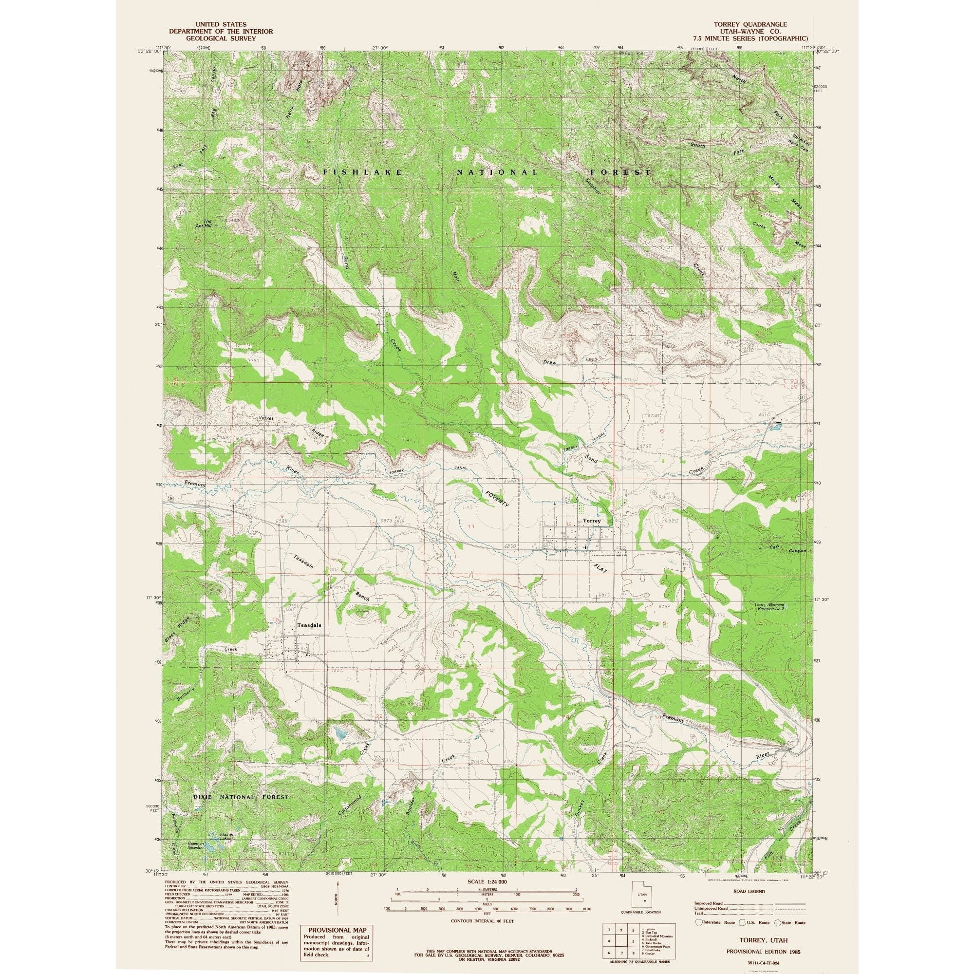 Topographical Map - Torrey Utah Quad - USGS 1985 - 23 x 30.17 - Vintage ...