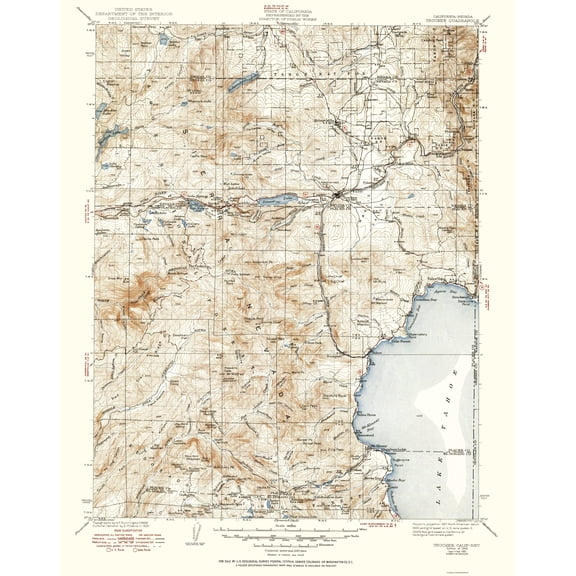 Topographical Map - Truckee California Quad - USGS 1940 - Vintage Wall Art
